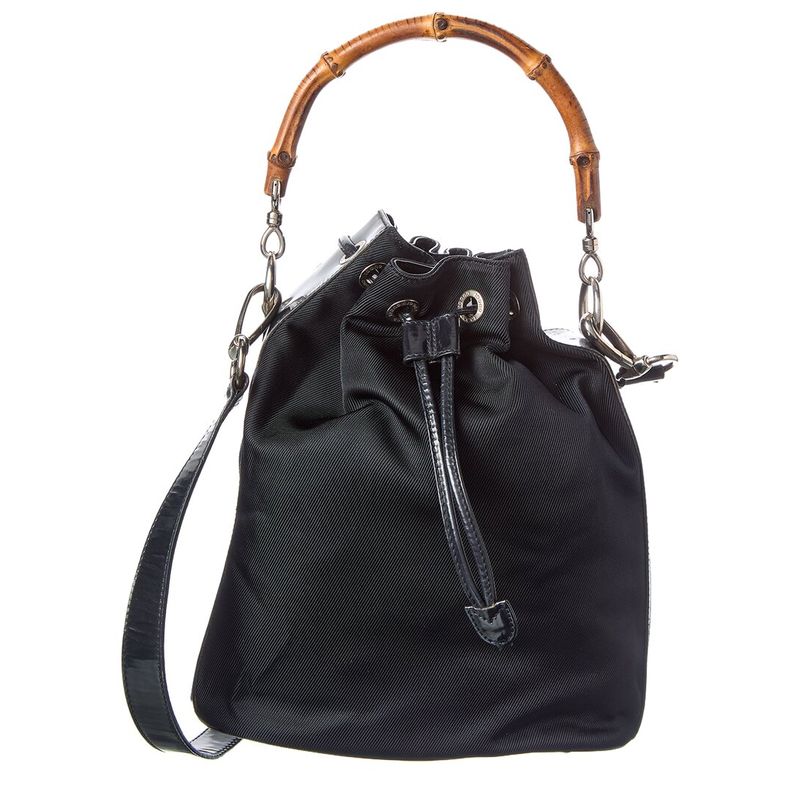 Gucci Black Not Selected Nylon Bamboo Two-Way Bucket Bag (Authentic Pre-Loved)